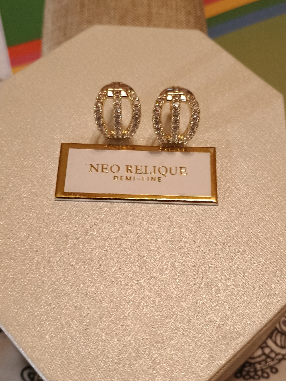Gold Crystal Oval Stud Earrings - Gold